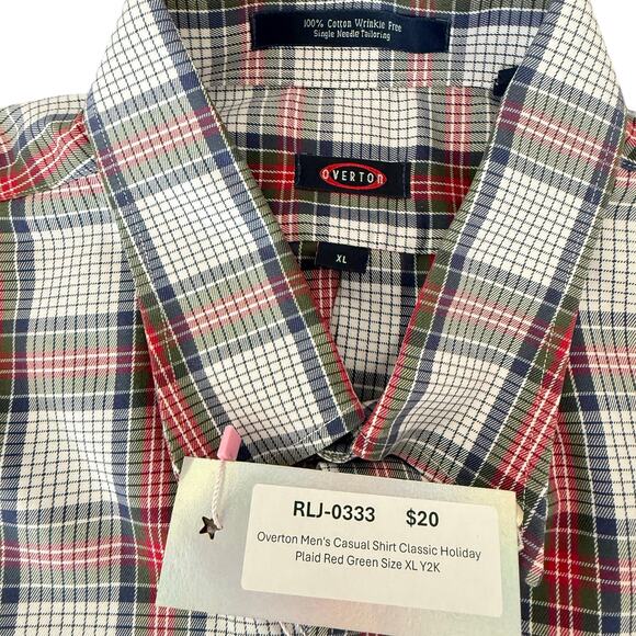 Overton Men's Casual Shirt Classic Holiday Plaid Red Green - Picture 3 of 6